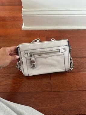 Rebecca Minkoff White Leather Chain Crossbody with Silver Hardware